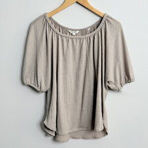 Boho-chic Flowy Romantic Top - Max Studio Neutral Beige Peasant Blouse Size XS